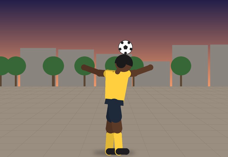 A freestyler balances the ball on his head