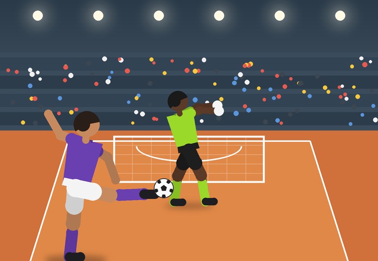 A futsal goalkeeper faces a shot